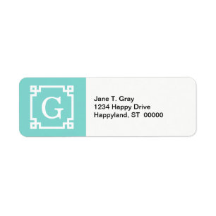 Turquoise WhGreek Key Lijst #2 Initiaal Monogram Etiket