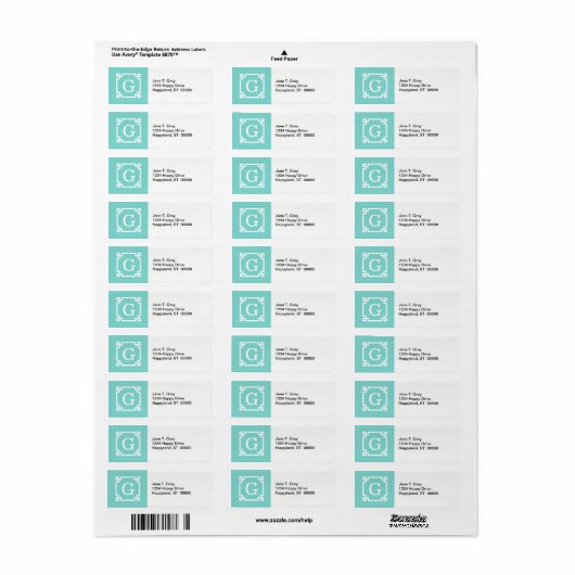 Turquoise WhGreek Key Lijst #2 Initiaal Monogram Etiket (Full Sheet)