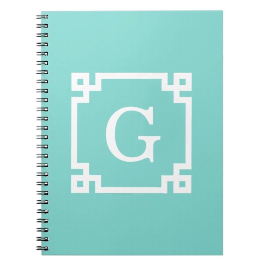 Turquoise WhGreek Key Lijst #2 Initiaal Monogram Notitieboek (Voorkant)