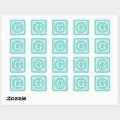 Turquoise WhGreek Key Lijst #2 Initiaal Monogram Vierkante Sticker (Vel)