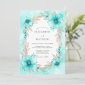 Turquoise Whimsical Botanical Winter Wedding Kaart (Staand voorkant)