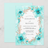Turquoise Whimsical Botanical Winter Wedding Kaart (Voorkant / Achterkant)