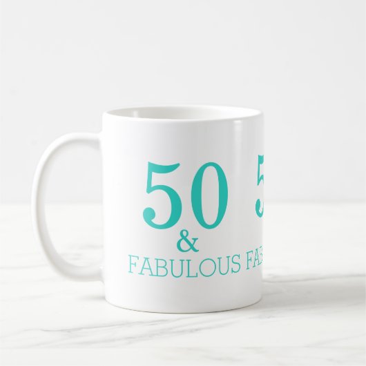 Turquoise White 50 en een fantastisch verjaardagsf Koffiemok (Links)