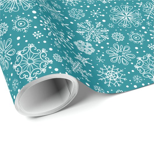 Turquoise & White Abstract kerstsnowflakes Cadeaupapier (Rol Hoek)