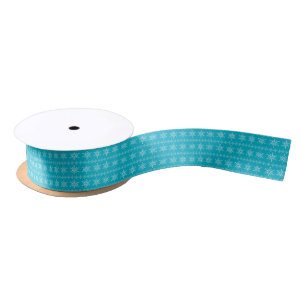 Turquoise & White Abstract kerstsnowflakes Satijnen Lint