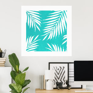 Turquoise White Acrylpalm Leaves Poster