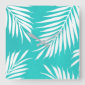 Turquoise White Acrylpalm Leaves Vierkante Klok (Voorkant)