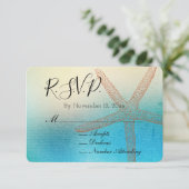 Turquoise White Aqua Blue Beach Wedding RSVP Informatiekaartje (Staand voorkant)