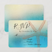 Turquoise White Aqua Blue Beach Wedding RSVP Informatiekaartje (Voorkant / Achterkant)