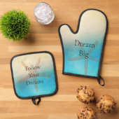 Turquoise White Aqua Blue Starfish Beach Ovenwant & Pannenlap Set (Top down)