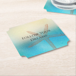 Turquoise White Aqua Blue Starfish Beach Wedding Kartonnen Onderzetters