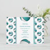 turquoise white basketball verjaardag_team party kaart (Staand voorkant)