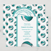 turquoise white basketball verjaardag_team party kaart (Voorkant / Achterkant)