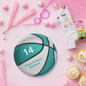 Turquoise White Basketball verjaardagsfeestje Papieren Bordje (Feest)