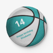 Turquoise White Basketball verjaardagsfeestje Papieren Bordje (Voorkant)