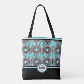Turquoise, White & Black Tribal Tapestry Tote Bag (Achterkant)