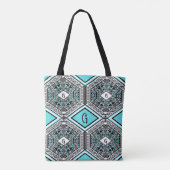 Turquoise, White & Black Tribal Tapestry Tote Tote Bag (Achterkant)