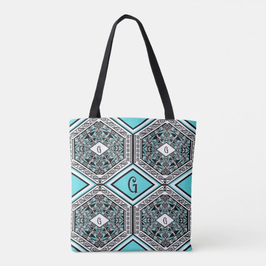 Turquoise, White & Black Tribal Tapestry Tote Tote Bag (Achterkant)