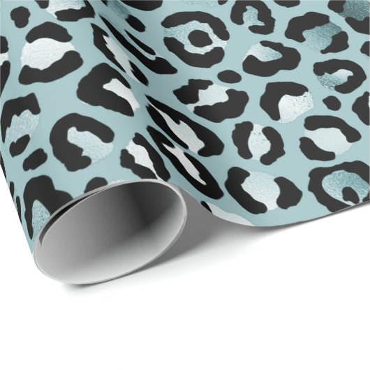 Turquoise White Blue Leopard Print  Cadeaupapier (Rol Hoek)