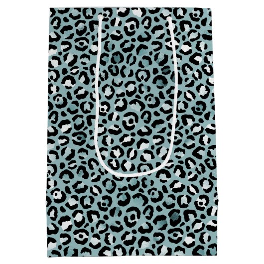 Turquoise White Blue Leopard Print    Medium Cadeauzakje (Achterkant)