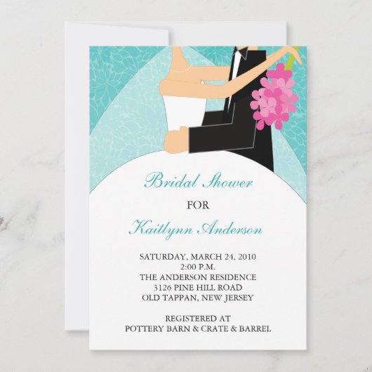 Turquoise & White Bridal Shower Invitation Kaart (Voorkant)