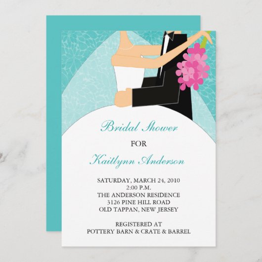Turquoise & White Bridal Shower Invitation Kaart (Voorkant / Achterkant)
