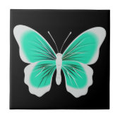 Turquoise white butterfly black background tegeltje (Voorkant)