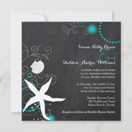 Turquoise White Chalkboard Beach Wedding Kaart