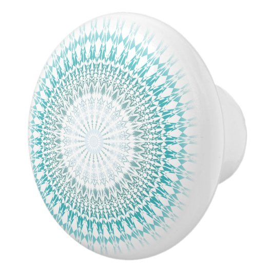 Turquoise White Chevron Modern Mandala Keramische Knop (Rechts)