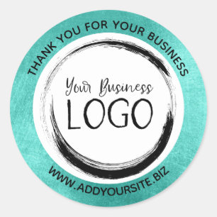 Turquoise White Circle Business Logo Hartelijk dan Ronde Sticker