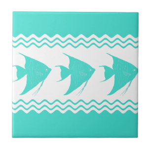 Turquoise White Coastal Angelfish Stripes Tegeltje