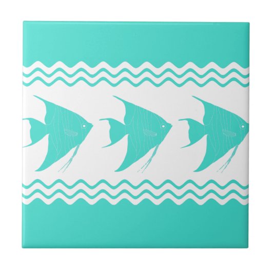 Turquoise White Coastal Angelfish Stripes Tegeltje (Voorkant)