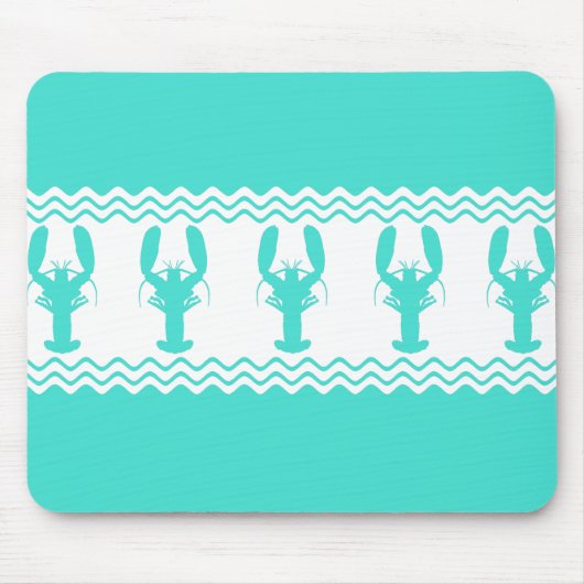 Turquoise White Coastal Lobster Stripes Muismat (Voorkant)