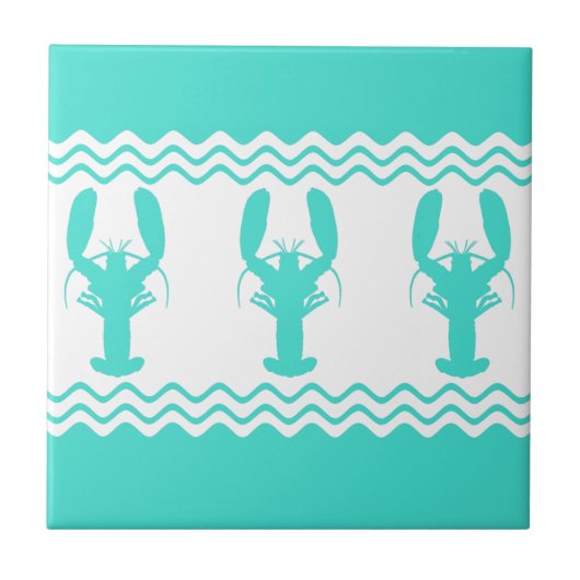 Turquoise White Coastal Lobster Stripes Tegeltje (Voorkant)