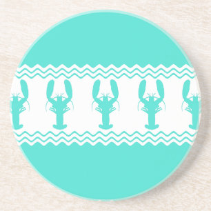 Turquoise White Coastal Lobster Stripes Zandsteen Onderzetter