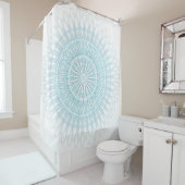 Turquoise White Coastal Mandala Douchegordijn (In situ)