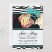 TURQUOISE WHITE COOL ZEBRA PRINT SWEET SIXTEEN KAART (Voorkant)
