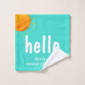 Turquoise White Coral Sunshine Typografie Bad Handdoek (Wasdoekje)