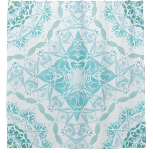 Turquoise White Damask Classic Douchegordijn (Voorkant)