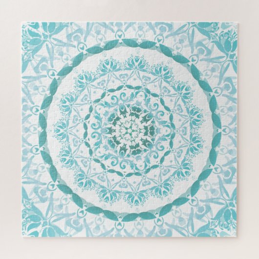 Turquoise White Damask Mandala Legpuzzel (Horizontaal)