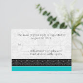 Turquoise & White Damask Wedding RSVP Reply Cards (Staand voorkant)
