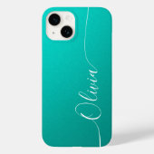 Turquoise White Elegant Calligraphy Script Name Case-Mate iPhone Case (Achterkant)
