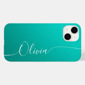Turquoise White Elegant Calligraphy Script Name Case-Mate iPhone Case (Achterkant (horizontaal))