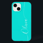 Turquoise White Elegant Calligraphy Script Name Case-Mate iPhone 14 Hoesje<br><div class="desc">Turquoise Elegant White Calligraphy Script Custom Personalized Name iPhone 14 Smart Phone Case kenmerkt een modern en trendy eenvoudig en stijlvol ontwerp met uw gepersonaliseerde naam in elegante handgeschreven kalligrafie script typografie op een turquoise achtergrond. Ontworpen door ©Evco Studio www.zazzle.com/store/evcostudio</div>