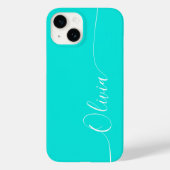 Turquoise White Elegant Calligraphy Script Name Case-Mate iPhone Case (Achterkant)