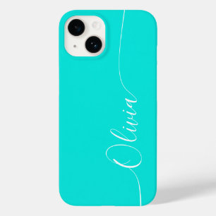 Turquoise White Elegant Calligraphy Script Name Case-Mate iPhone 14 Hoesje