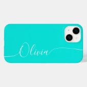 Turquoise White Elegant Calligraphy Script Name Case-Mate iPhone Case (Achterkant (horizontaal))