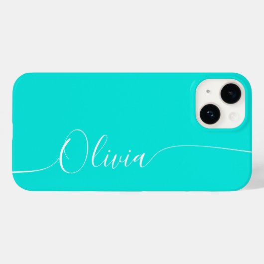 Turquoise White Elegant Calligraphy Script Name Case-Mate iPhone Case (Achterkant (horizontaal))