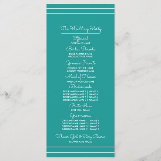 Turquoise White Elegant Wedding Programs Programmakaart (Achterkant)