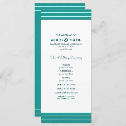 Turquoise White Elegant Wedding Programs Programmakaart (Voorkant / Achterkant)